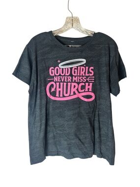 Eric Church Good Girls Never Miss Church XL Country Tee Pink Angel Wings Back
